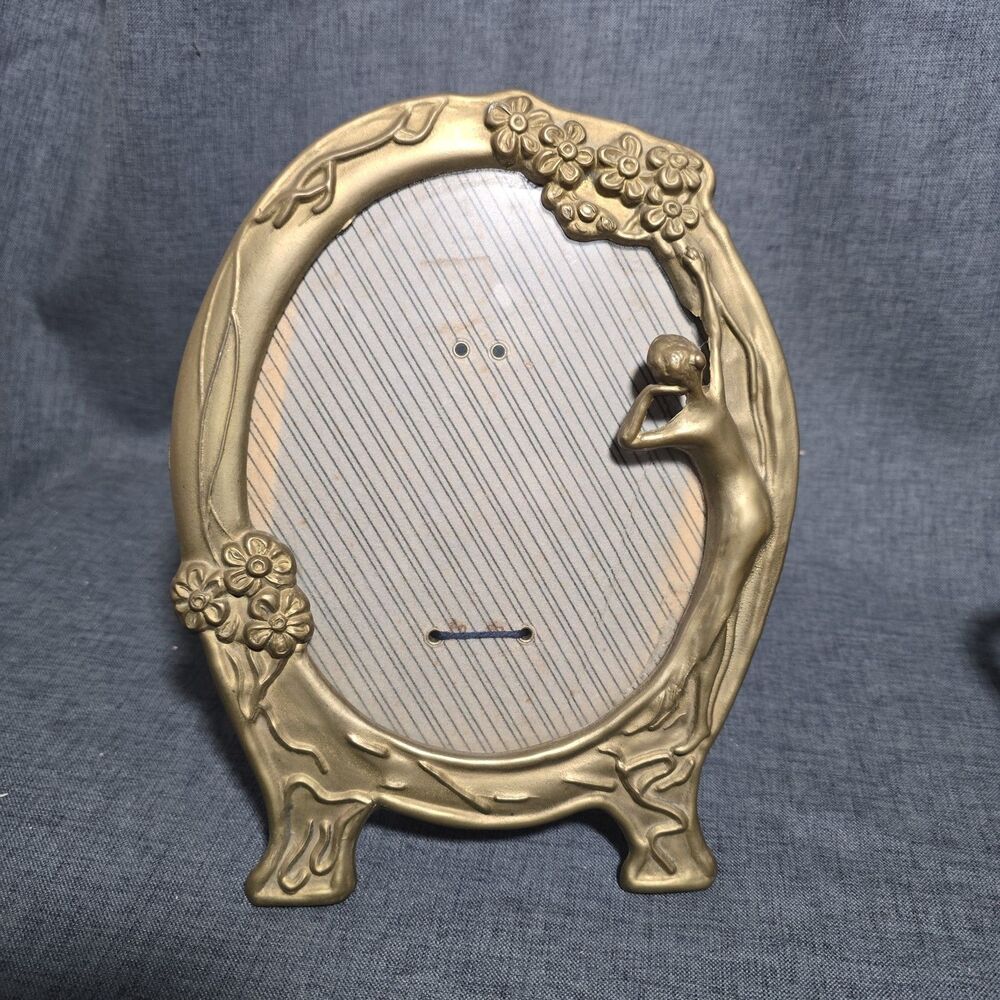 Brass Art Nouveau Lady Of The Lake Oval Picture Frame W/Original Back & Glass